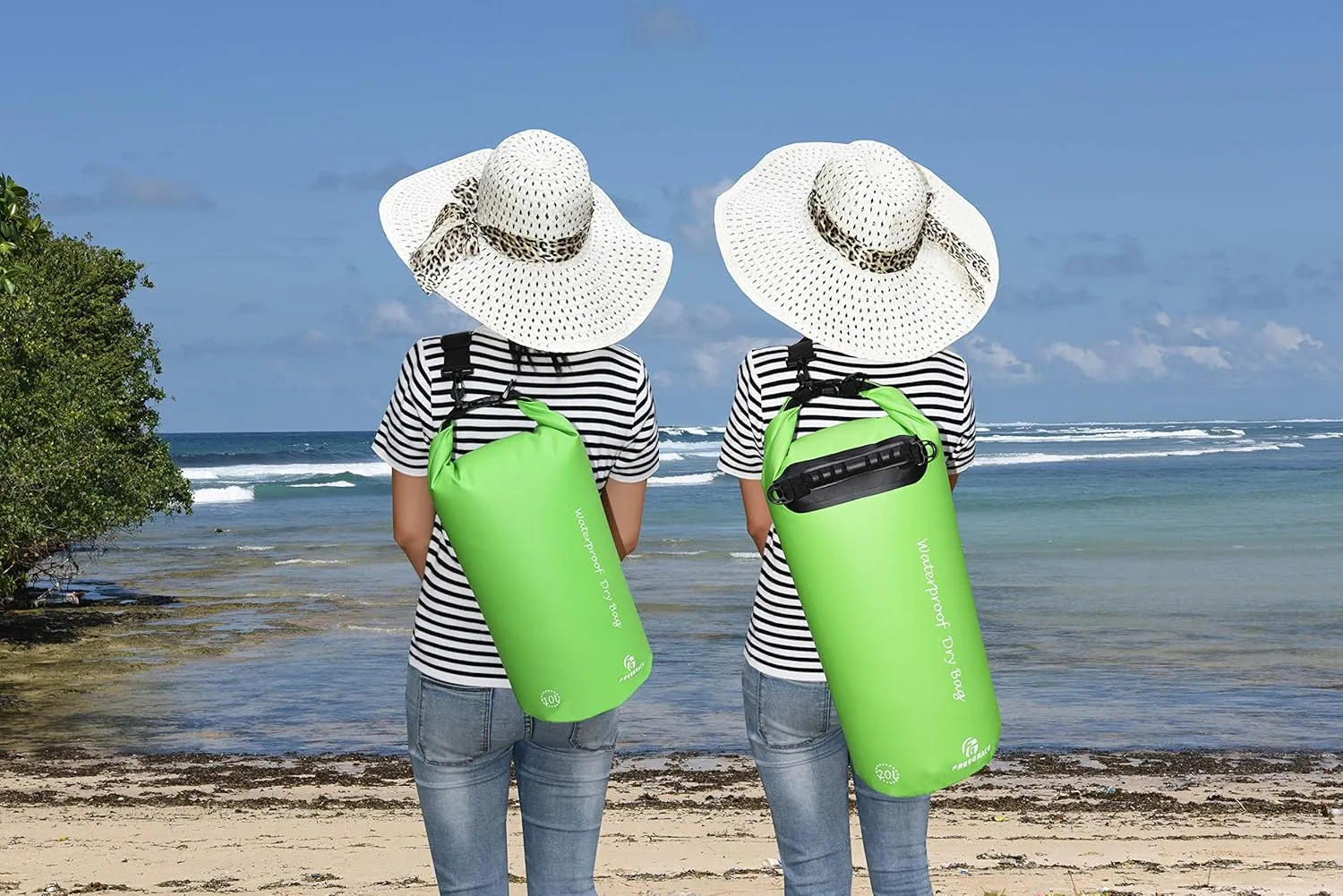 Waterproof Dry Bags Set of 3 Dry Bag with 2 Zip Lock Seals & Detachable Shoulder Strap, Waist Pouch & Phone Case - Can Be Submerged Into Water (Green, 20L)