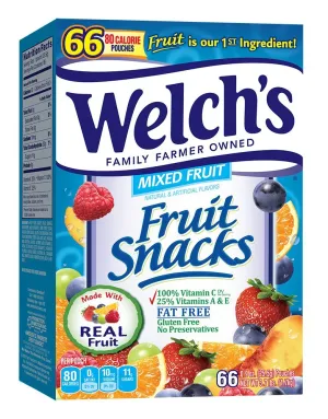 Welch's Fruit Snacks, Mixed Fruit, Gluten Free, Bulk Pack, 0.9 oz Individual Single Serve Bags (Pack of 66)