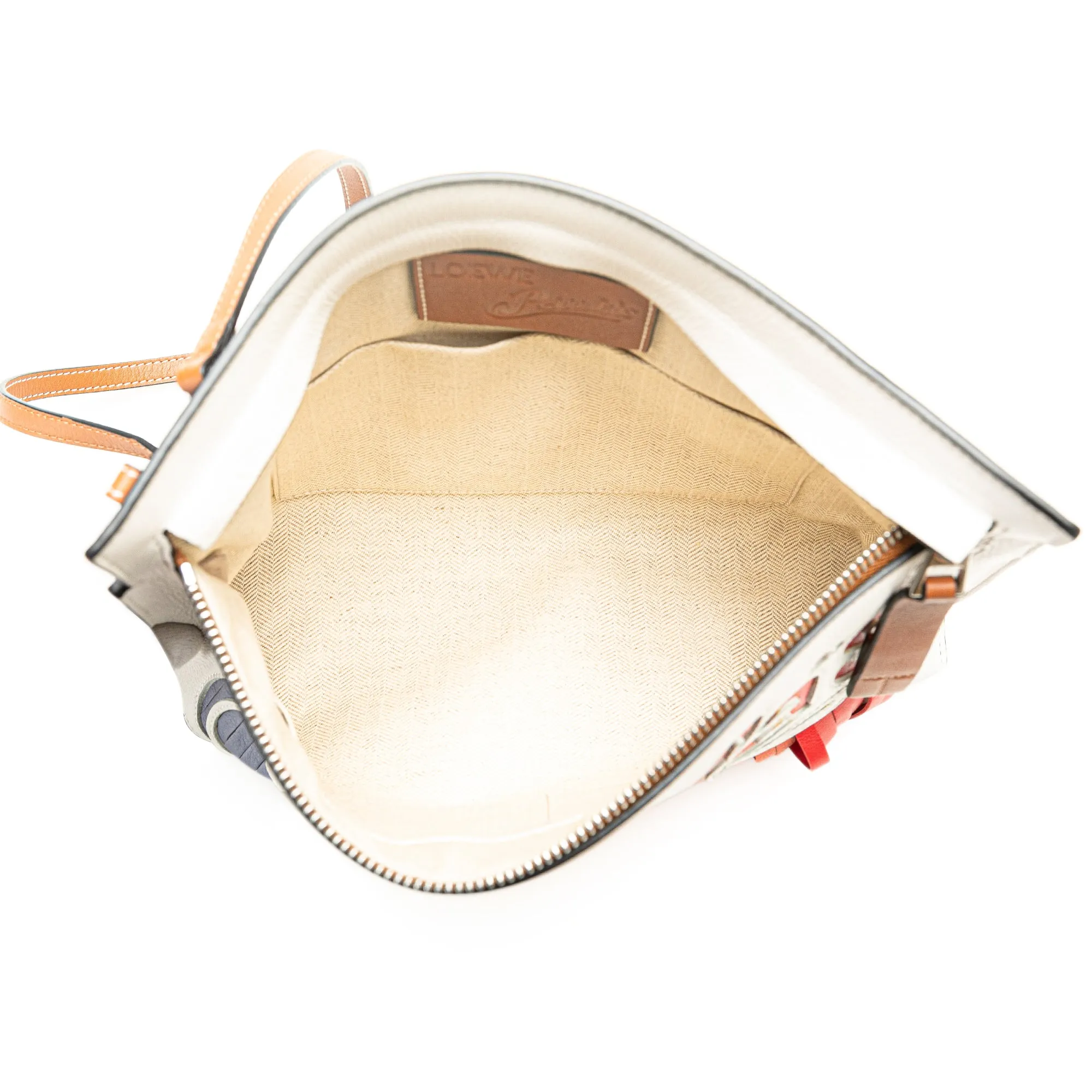 White LOEWE Paulas Ibiza Leather Fringe T Pouch Crossbody
