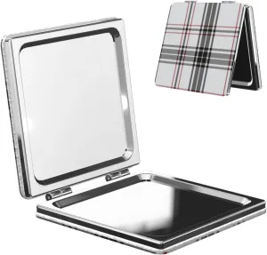 White Tartan Plaid Pattern Women Small Makeup Mirror Portable Pocket Cosmetic Mirror for Travel