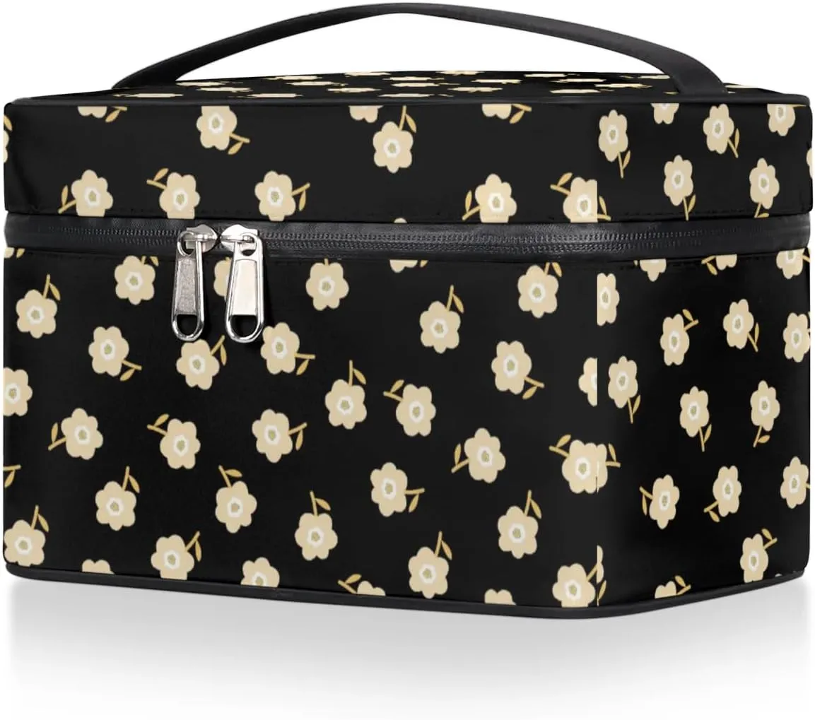 Wild Floral Makeup Bag, Yellow Flower Travel Cosmetic Bag for Women Girls Large Capacity Make Up Case Cosmetic Organizer Toiletry Bag Zipper Pouch