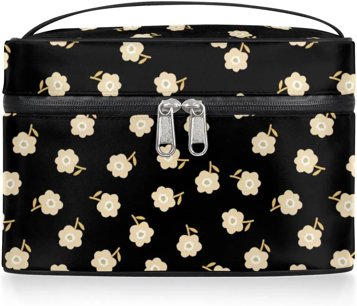 Wild Floral Makeup Bag, Yellow Flower Travel Cosmetic Bag for Women Girls Large Capacity Make Up Case Cosmetic Organizer Toiletry Bag Zipper Pouch