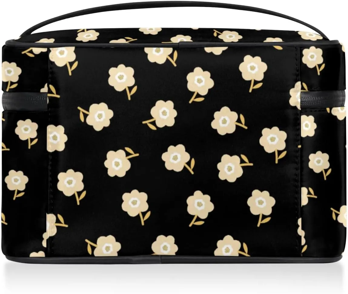 Wild Floral Makeup Bag, Yellow Flower Travel Cosmetic Bag for Women Girls Large Capacity Make Up Case Cosmetic Organizer Toiletry Bag Zipper Pouch