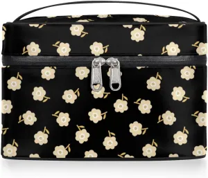 Wild Floral Makeup Bag, Yellow Flower Travel Cosmetic Bag for Women Girls Large Capacity Make Up Case Cosmetic Organizer Toiletry Bag Zipper Pouch