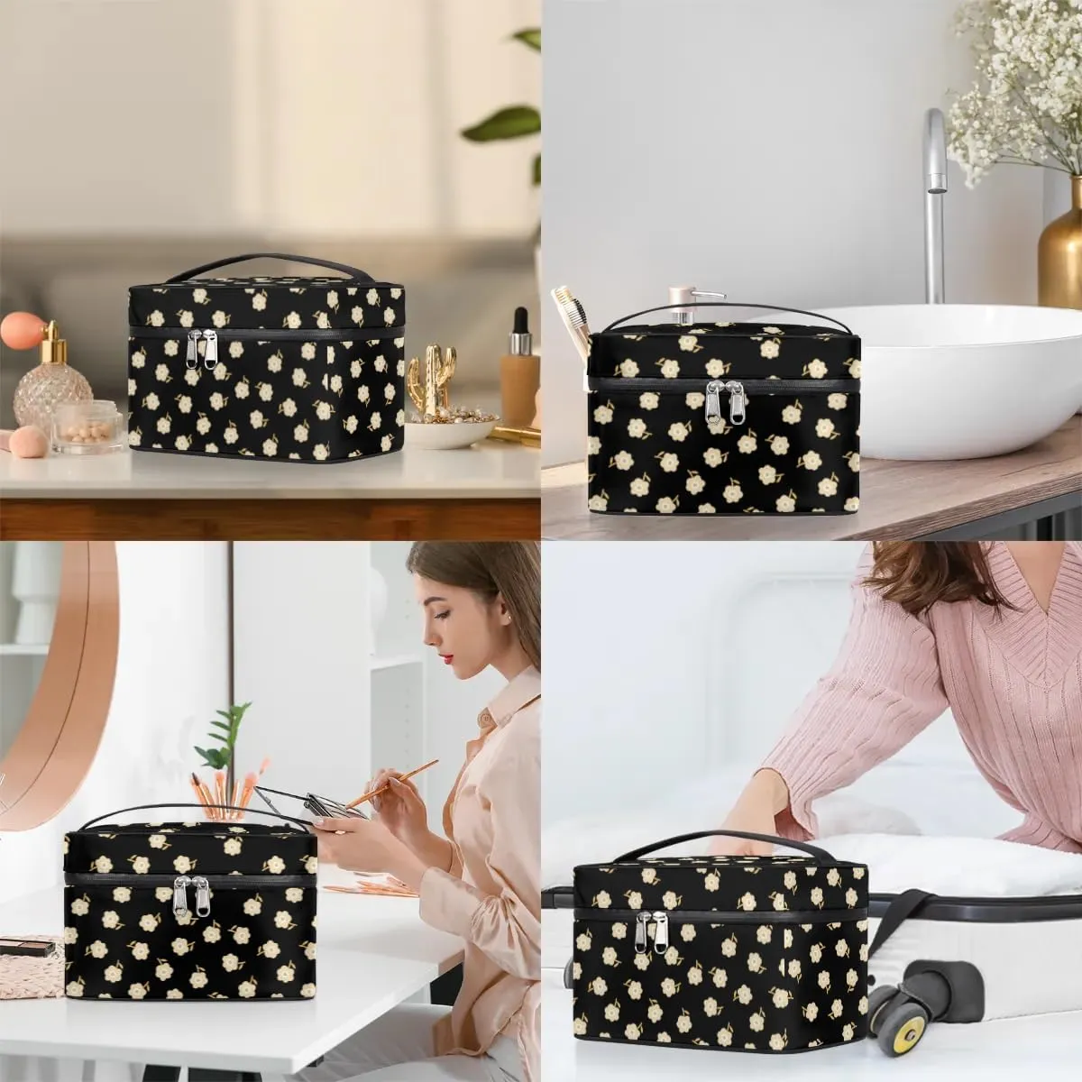 Wild Floral Makeup Bag, Yellow Flower Travel Cosmetic Bag for Women Girls Large Capacity Make Up Case Cosmetic Organizer Toiletry Bag Zipper Pouch