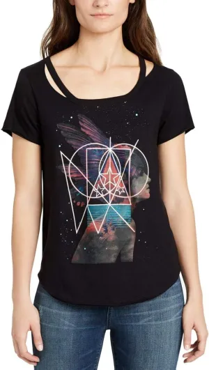 William Rast Women's Riot Single Cold Shoulder Graphic Tee