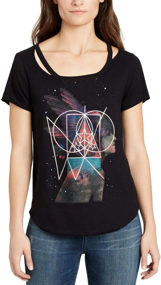 William Rast Women's Riot Single Cold Shoulder Graphic Tee
