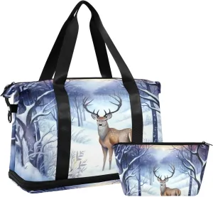 Winter Reindeer Duffel Bag Lightweight Carry On Gym Bags for Travel and Weekends, Versatile Overnight Bag with Shoe Compartment