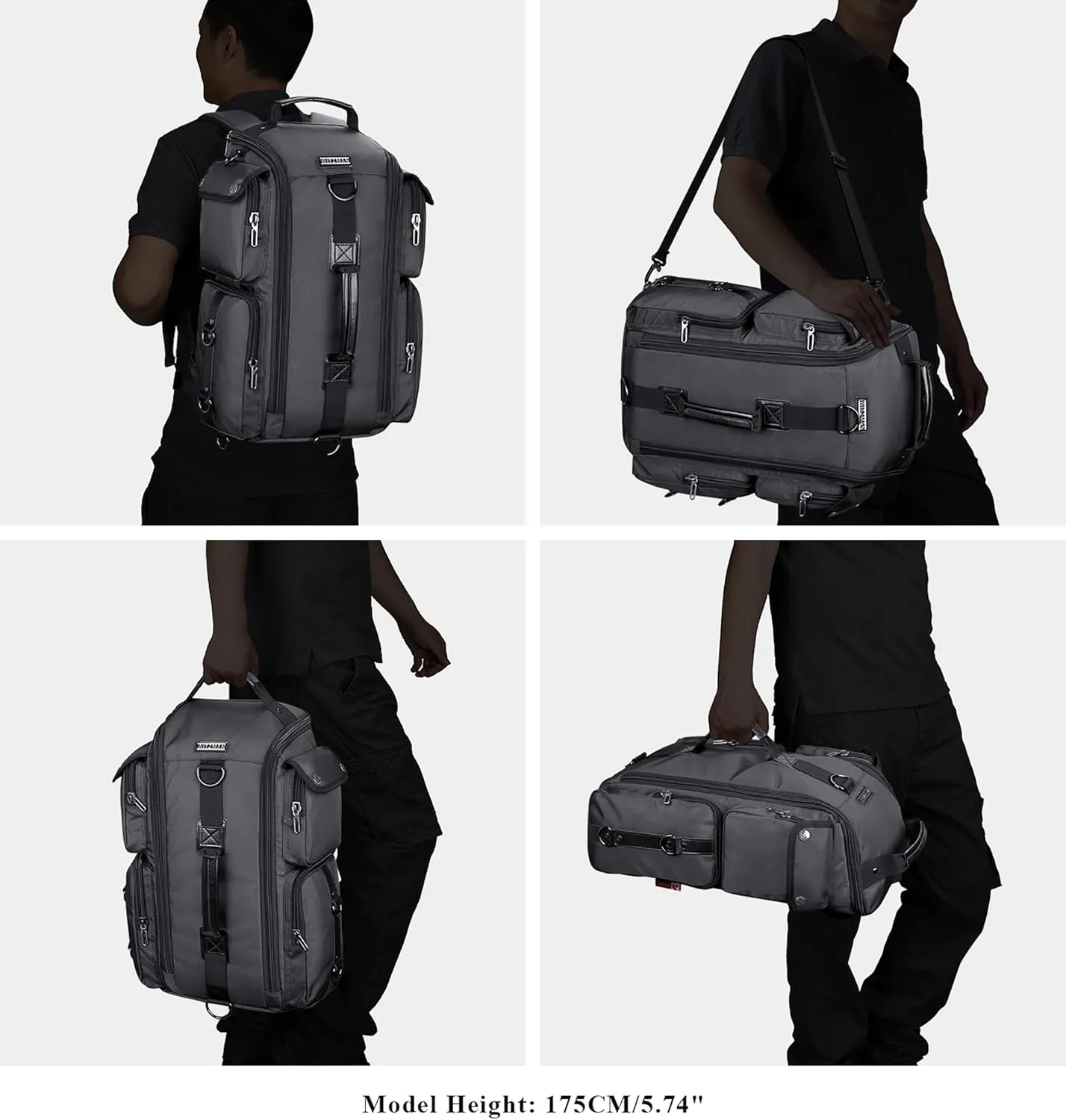 WITZMAN Travel Backpack for Men Carry On Backpack Duffel Bag Large Capacity Laptop Backpack 17 Inch (6695 Silvery Grey)