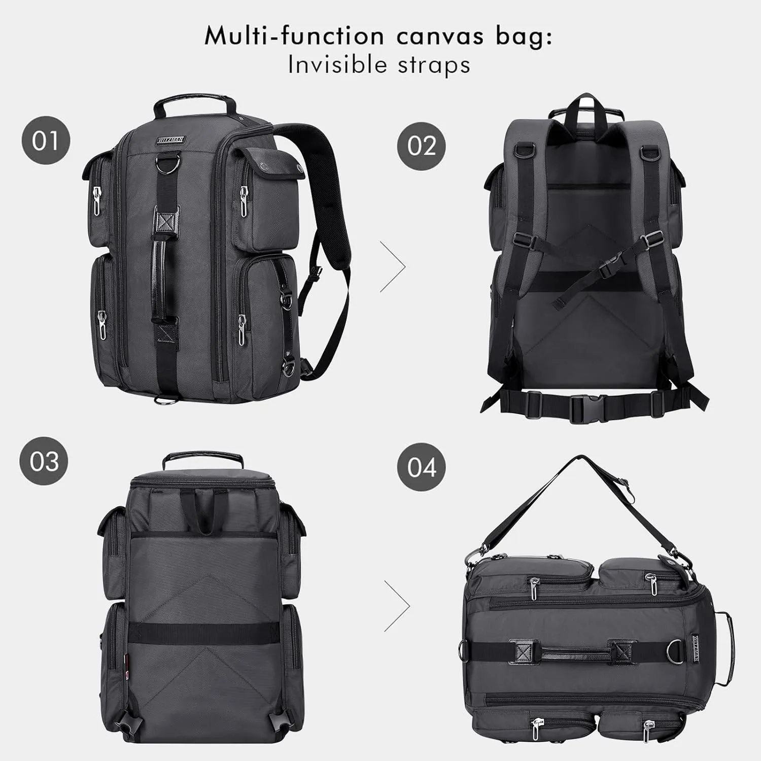 WITZMAN Travel Backpack for Men Carry On Backpack Duffel Bag Large Capacity Laptop Backpack 17 Inch (6695 Silvery Grey)