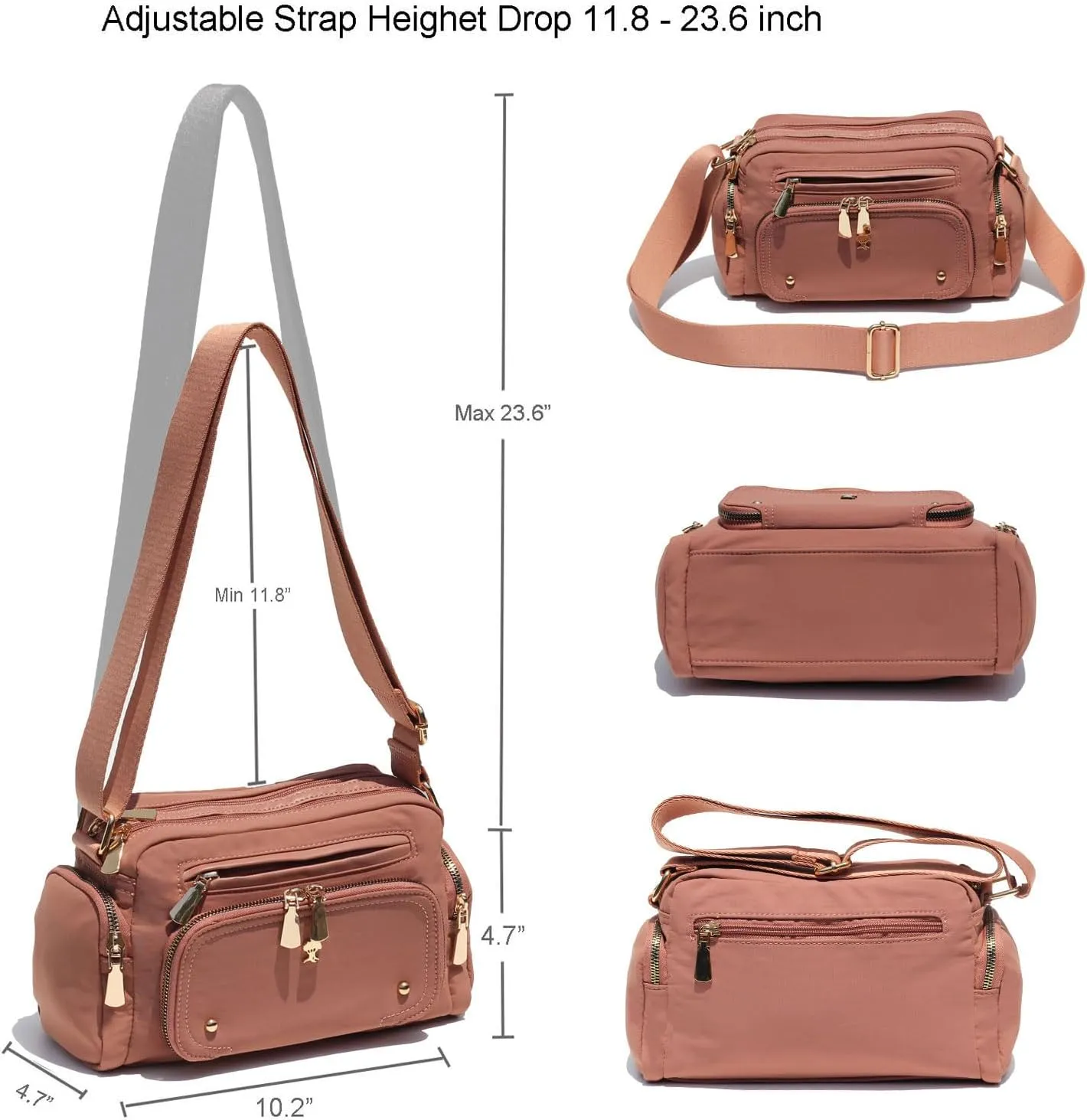 Women Fashion Tote Crossbody Handbags for Women Multi Pockets Shoulder Bag Nylon Travel Purse