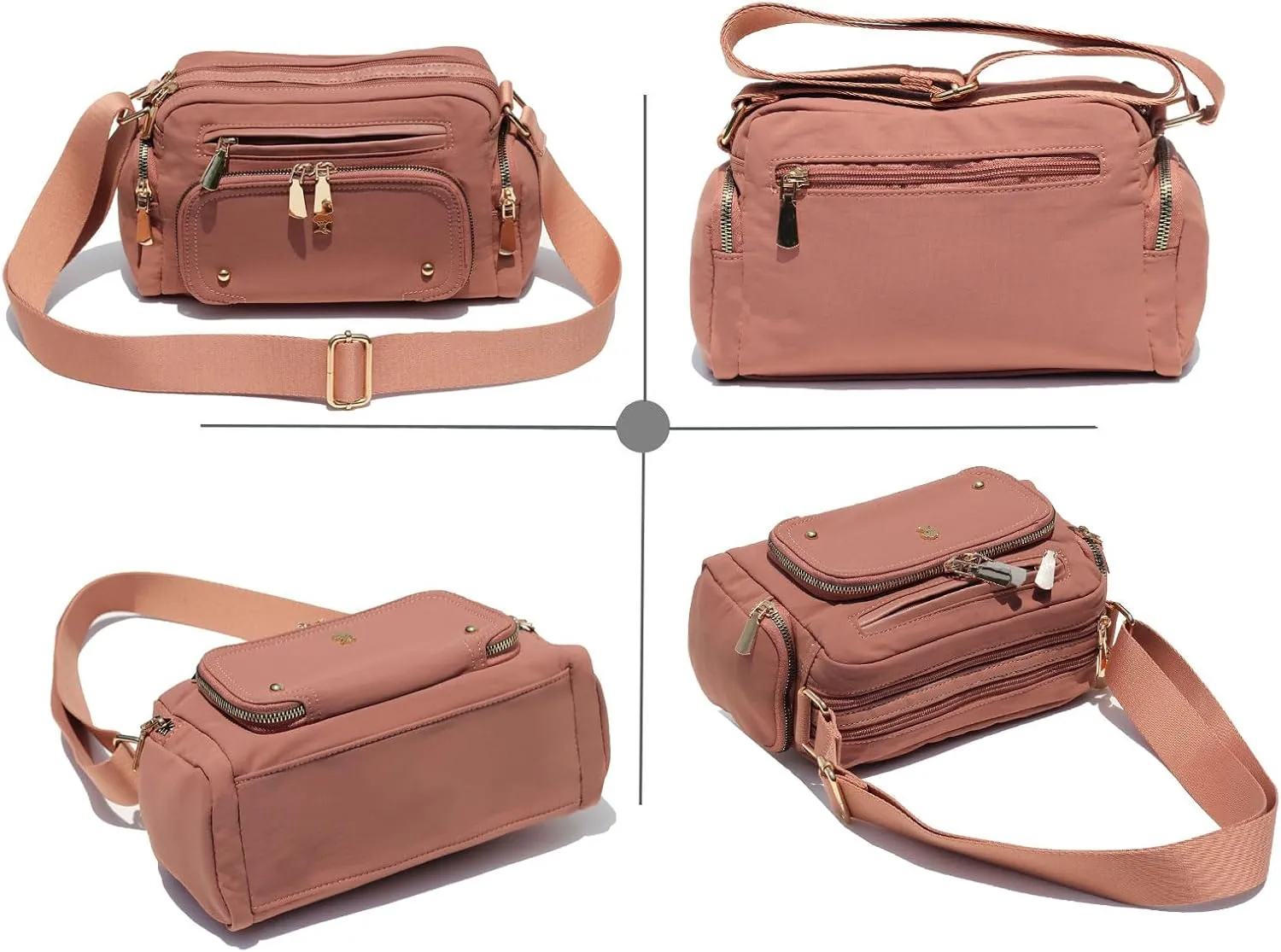 Women Fashion Tote Crossbody Handbags for Women Multi Pockets Shoulder Bag Nylon Travel Purse