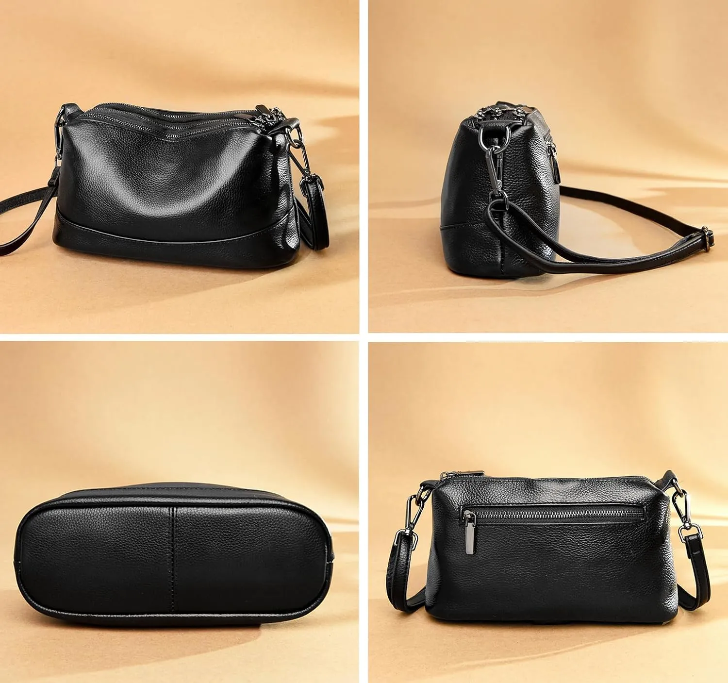 Women Leather Crossbody Bags Medium Size 3-Layer Shoulder Handbag Trendy Female Purse Bag