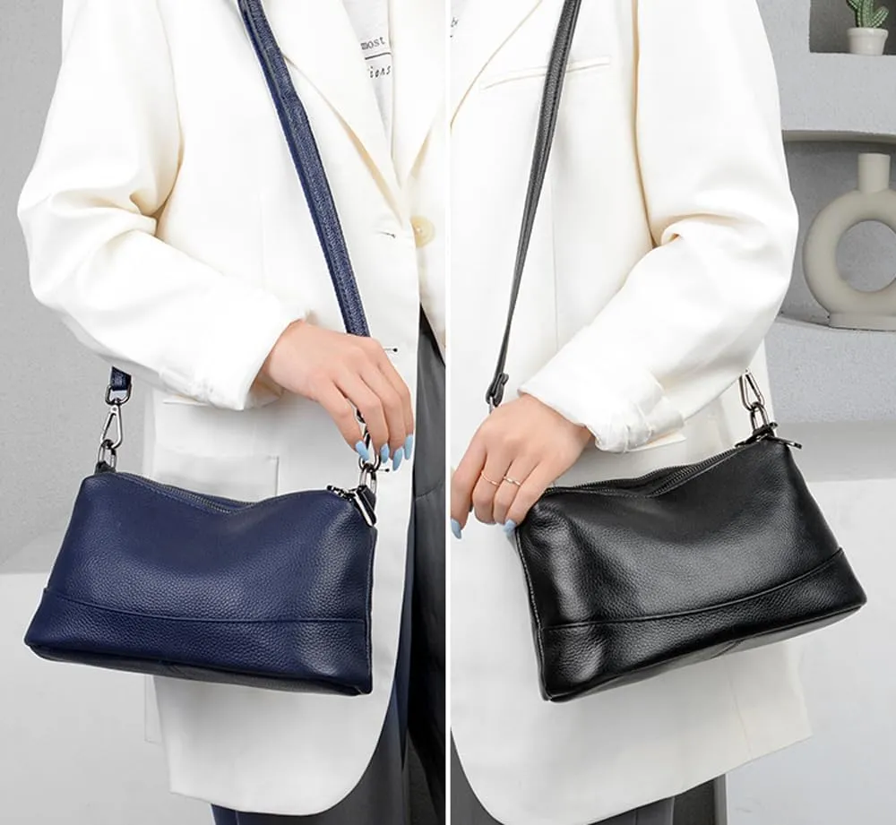 Women Leather Crossbody Bags Medium Size 3-Layer Shoulder Handbag Trendy Female Purse Bag