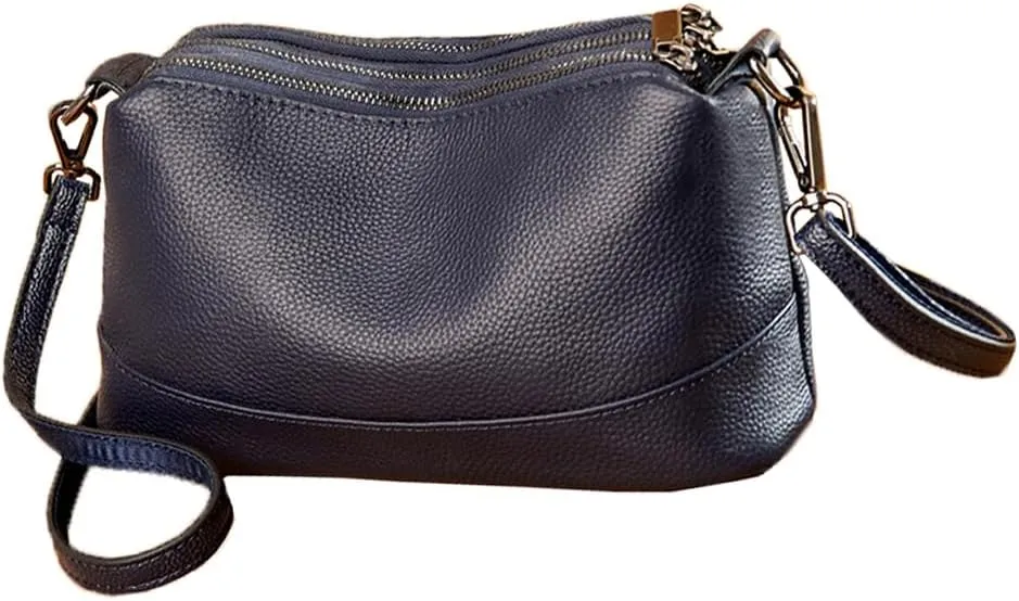 Women Leather Crossbody Bags Medium Size 3-Layer Shoulder Handbag Trendy Female Purse Bag