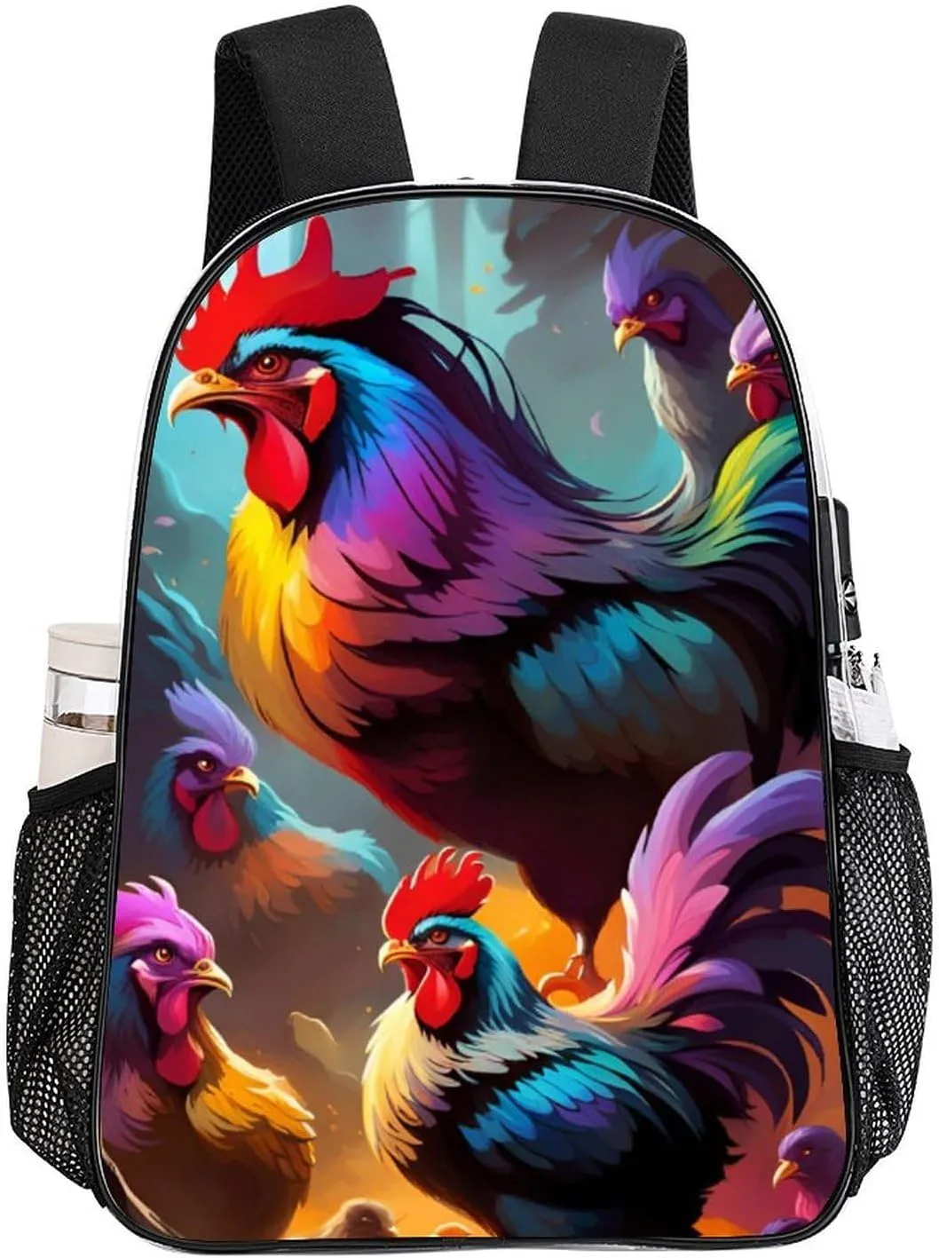 Women Men Transparent A Brood Of Chickens Art Casual Daypack Large Capacity Bookbag With Side Pockets for Sports Picnic Walking Cycling