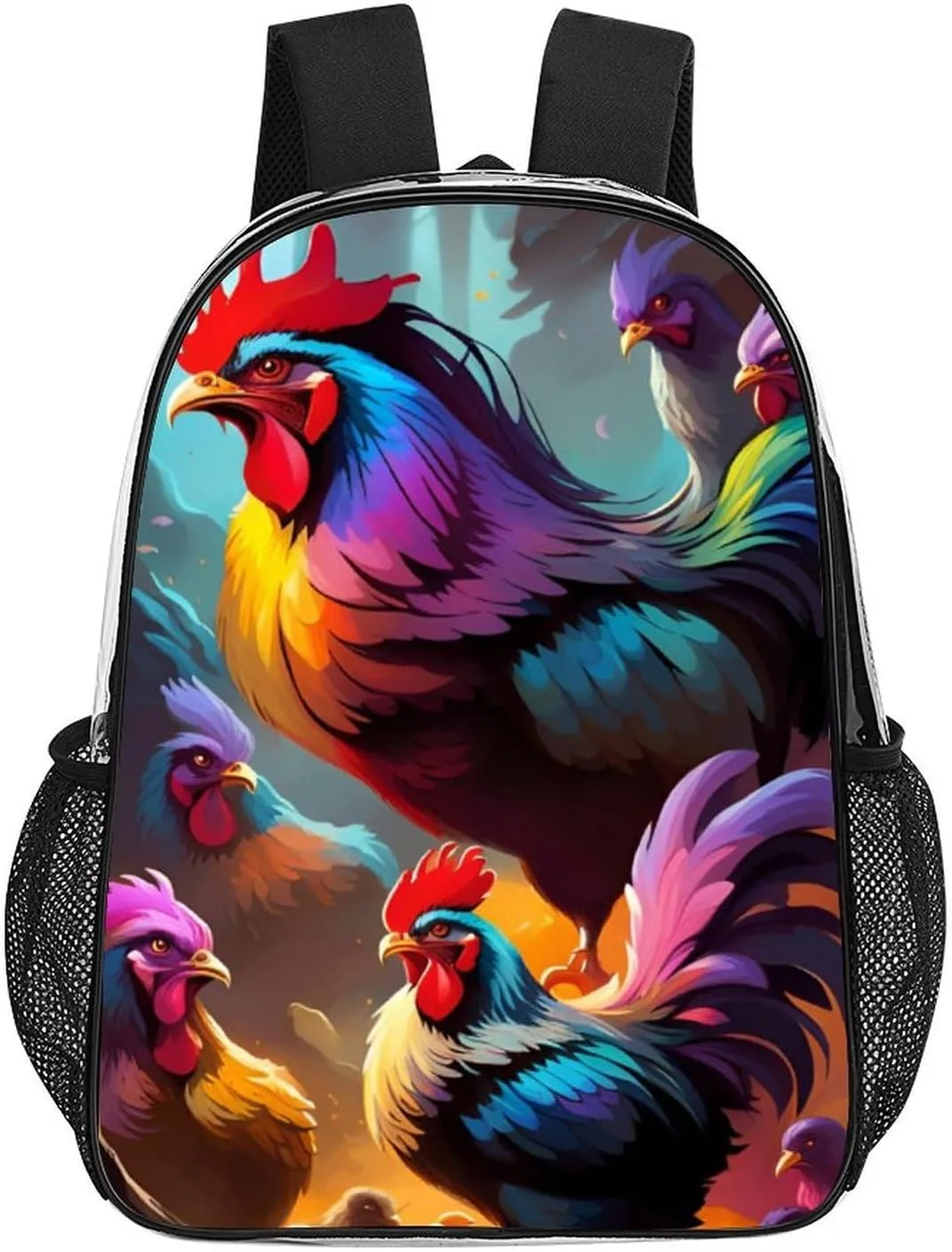 Women Men Transparent A Brood Of Chickens Art Casual Daypack Large Capacity Bookbag With Side Pockets for Sports Picnic Walking Cycling