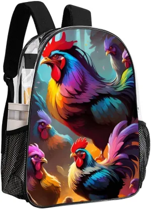 Women Men Transparent A Brood Of Chickens Art Casual Daypack Large Capacity Bookbag With Side Pockets for Sports Picnic Walking Cycling