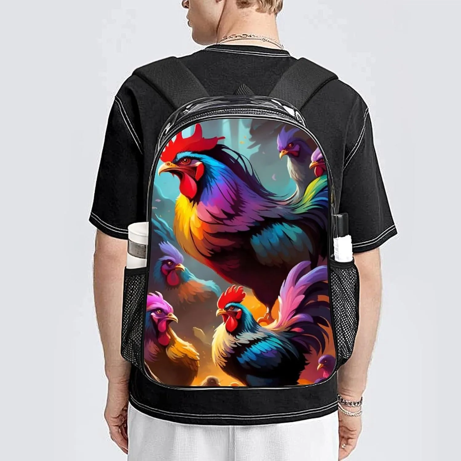 Women Men Transparent A Brood Of Chickens Art Casual Daypack Large Capacity Bookbag With Side Pockets for Sports Picnic Walking Cycling