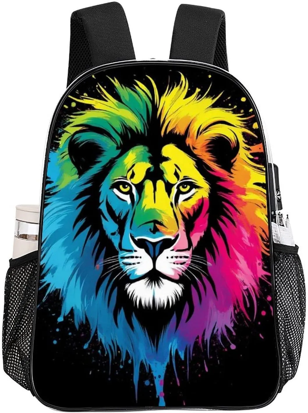 Women Men Transparent African Colorful Lion Watercolor Art Casual Daypack Large Capacity Bookbag With Side Pockets for Sports Picnic Walking Cycling