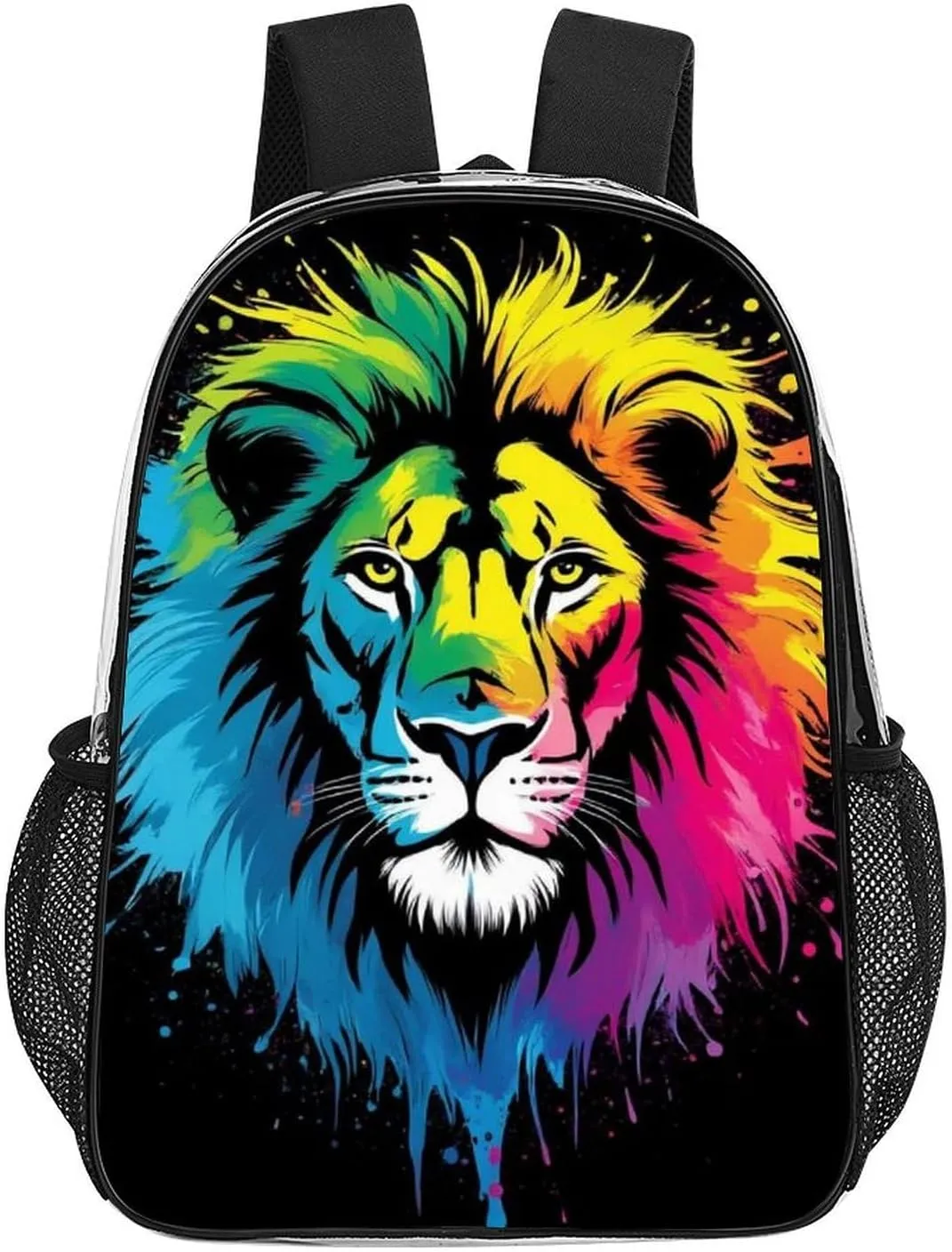 Women Men Transparent African Colorful Lion Watercolor Art Casual Daypack Large Capacity Bookbag With Side Pockets for Sports Picnic Walking Cycling