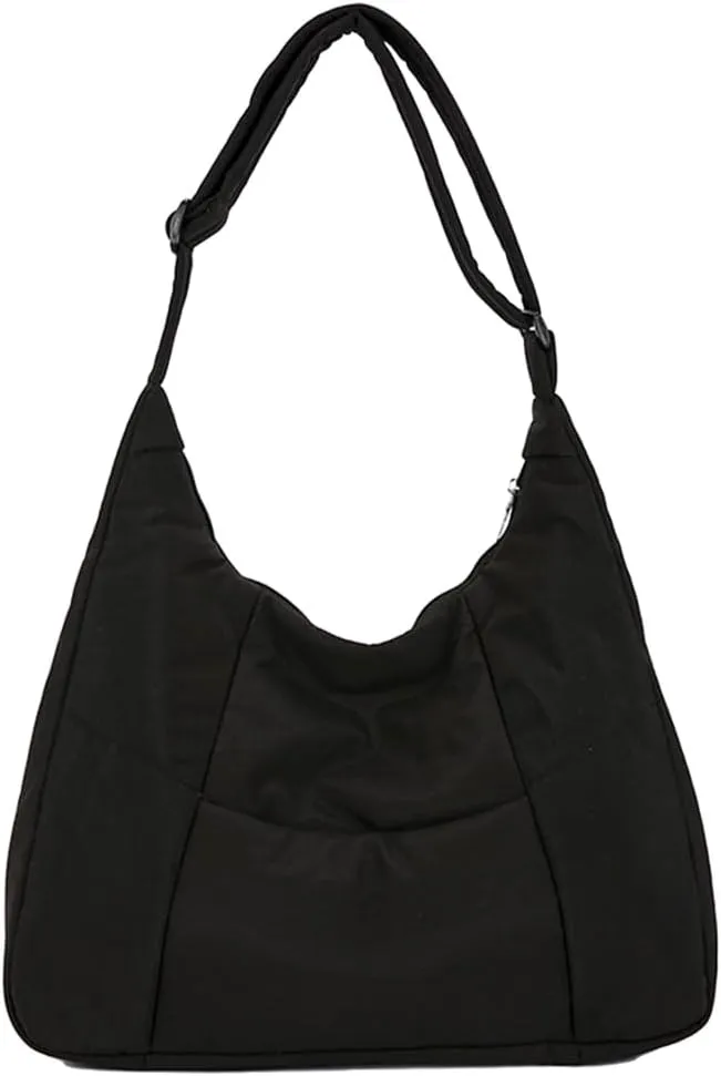 Women Nylon Shoulder Bag Cotton Padded Crossbody Bag Adjustable Strap Puffy Bag with Zipper Handbag for Work Trave