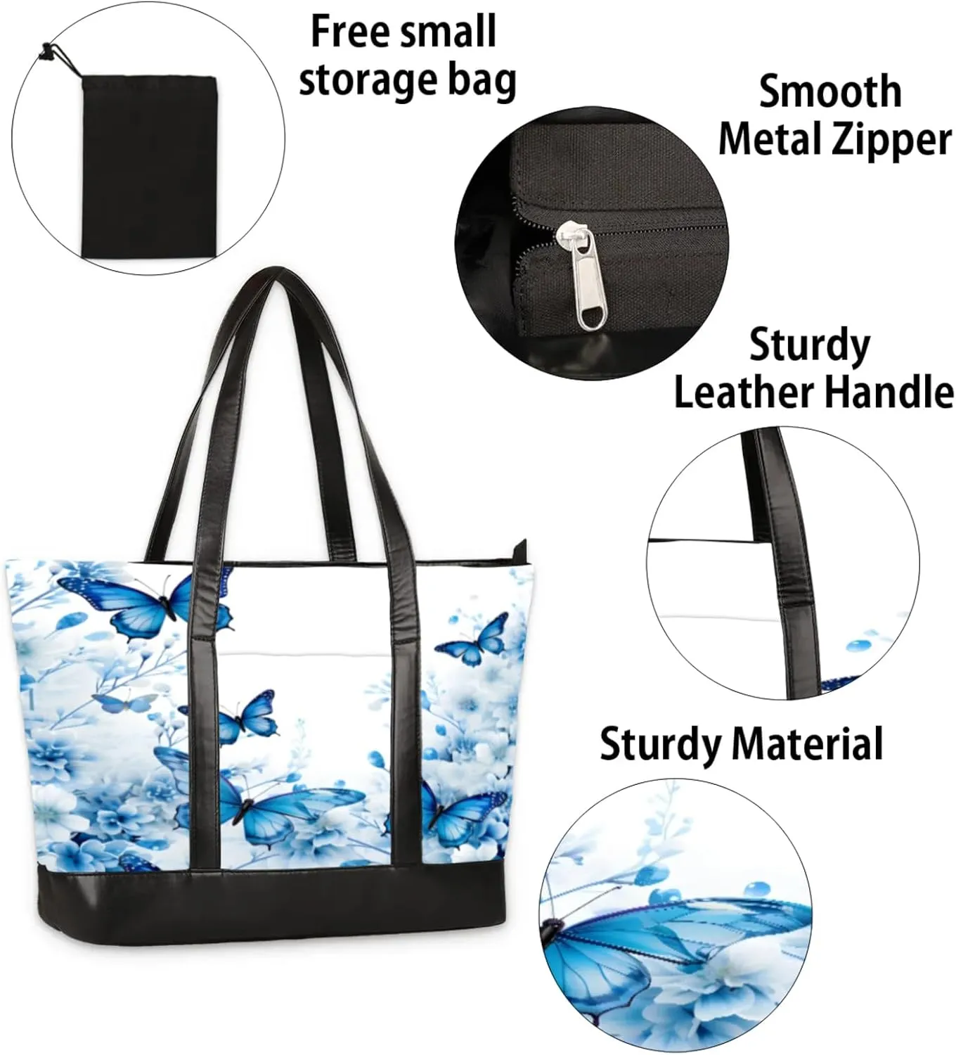 Women Tote Bag with Zipper, Shopper Handbag Travel Purse, PU Leather Laptop Tote Bags, Weekender Tote Bags
