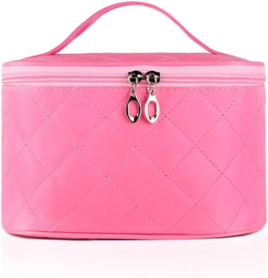 Women Travel Cosmetic Lattice Zipper Men Makeup Bags Organizer Beauty Toiletry Bag Wash Make Up Kits Case(Blue)
