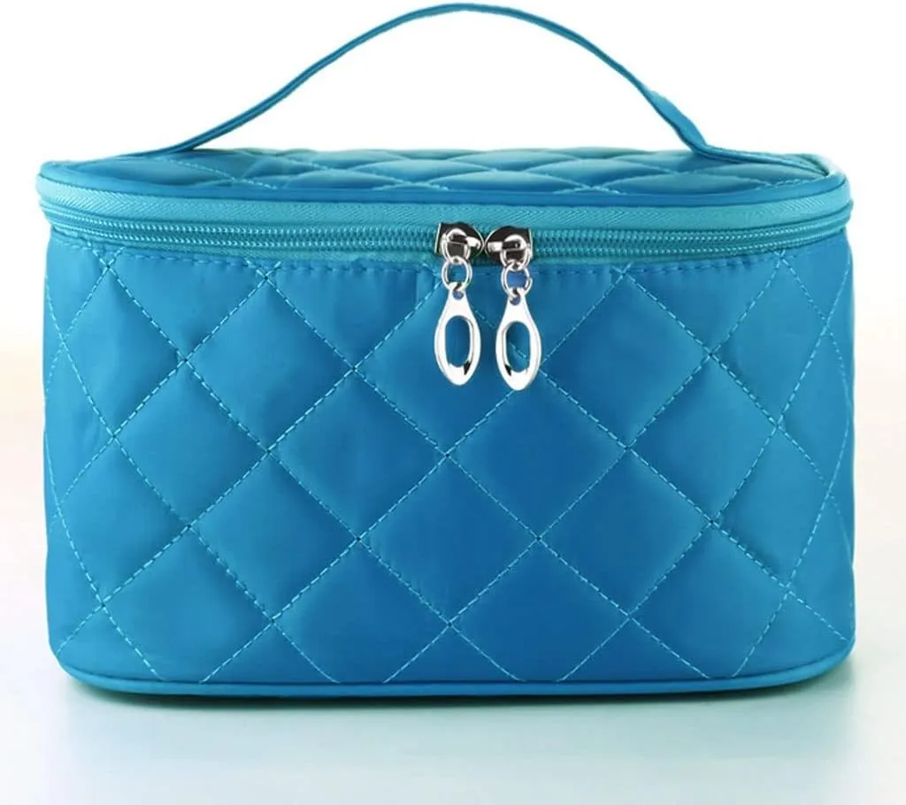 Women Travel Cosmetic Lattice Zipper Men Makeup Bags Organizer Beauty Toiletry Bag Wash Make Up Kits Case(Blue)