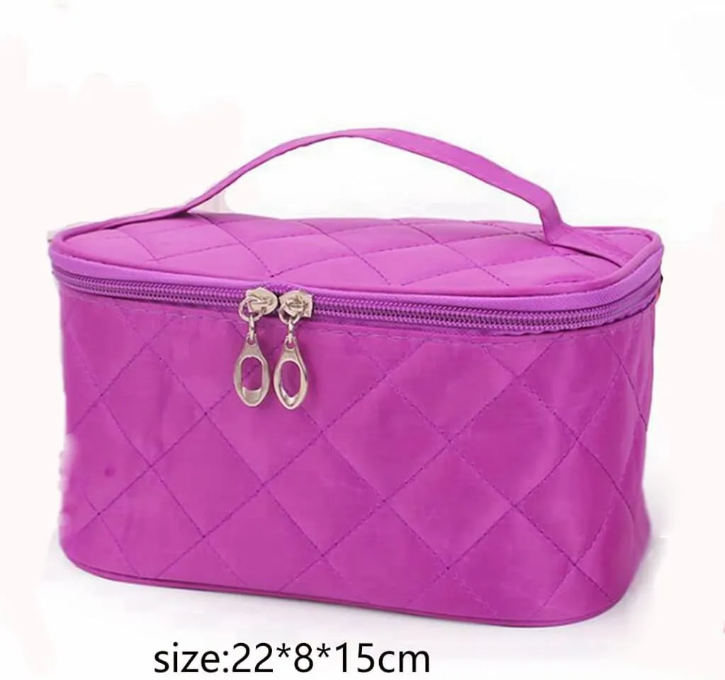 Women Travel Cosmetic Lattice Zipper Men Makeup Bags Organizer Beauty Toiletry Bag Wash Make Up Kits Case(Blue)