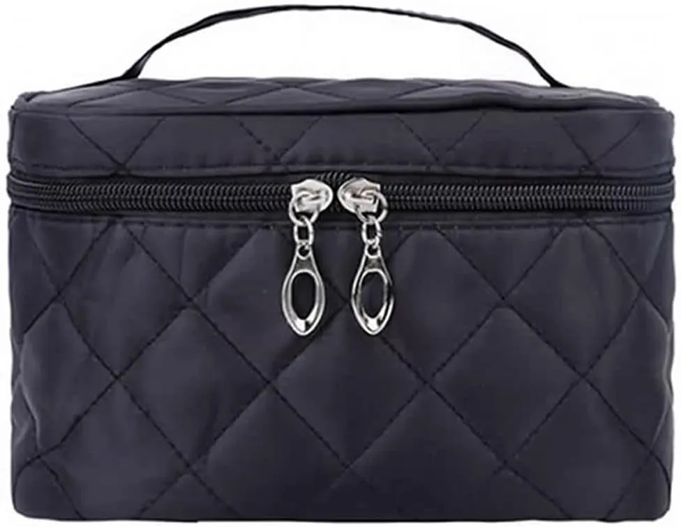 Women Travel Cosmetic Lattice Zipper Men Makeup Bags Organizer Beauty Toiletry Bag Wash Make Up Kits Case(Blue)