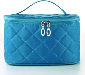 Women Travel Cosmetic Lattice Zipper Men Makeup Bags Organizer Beauty Toiletry Bag Wash Make Up Kits Case(Blue)