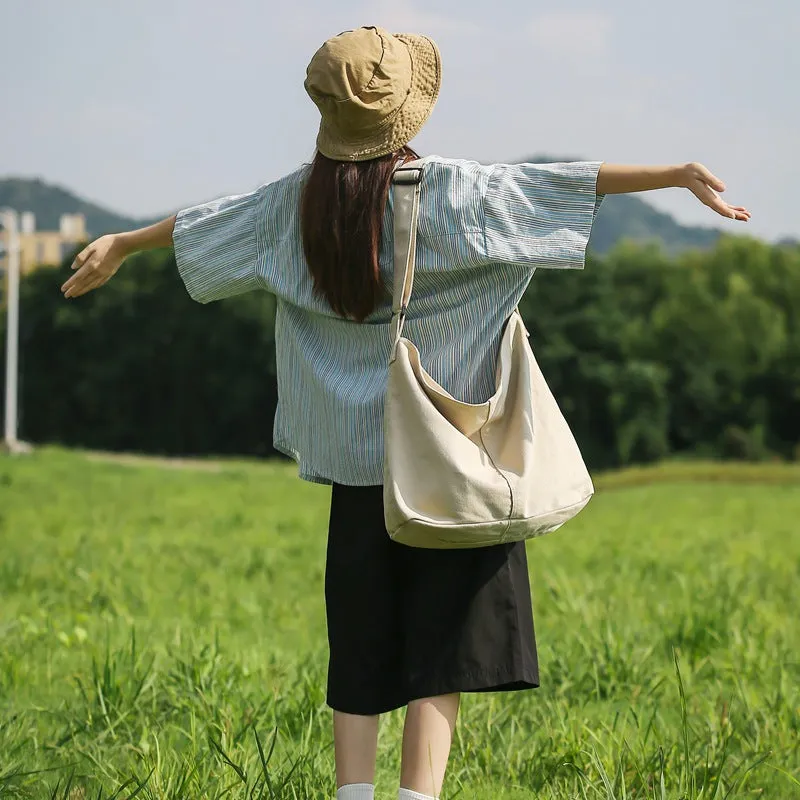 Women's Canvas White Cotton Cloth Fashionable Large Crossbody Bags