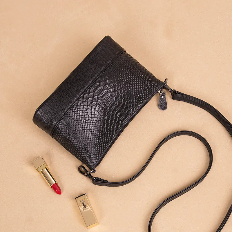 Women's Cowhide Fashion Genuine Leather For Trendy Crocodile Crossbody Bags