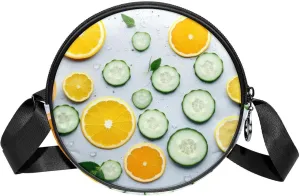 Women's Crossbody Handbags, Travel Purse, Cross Body Bag, Orange Cucumber Pattern