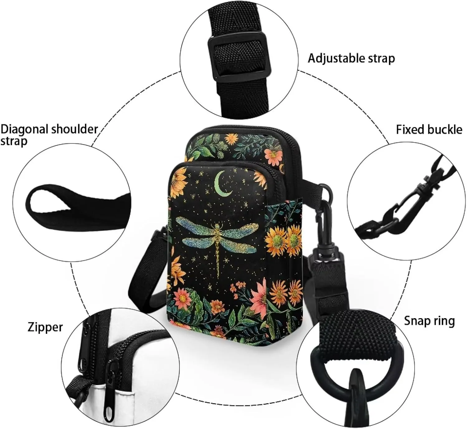 Women's Double Layer Shoulder Bag with Adjustable Strap Multi Zipper Pocket Crossbody Purse Satchel Clutch Handbag