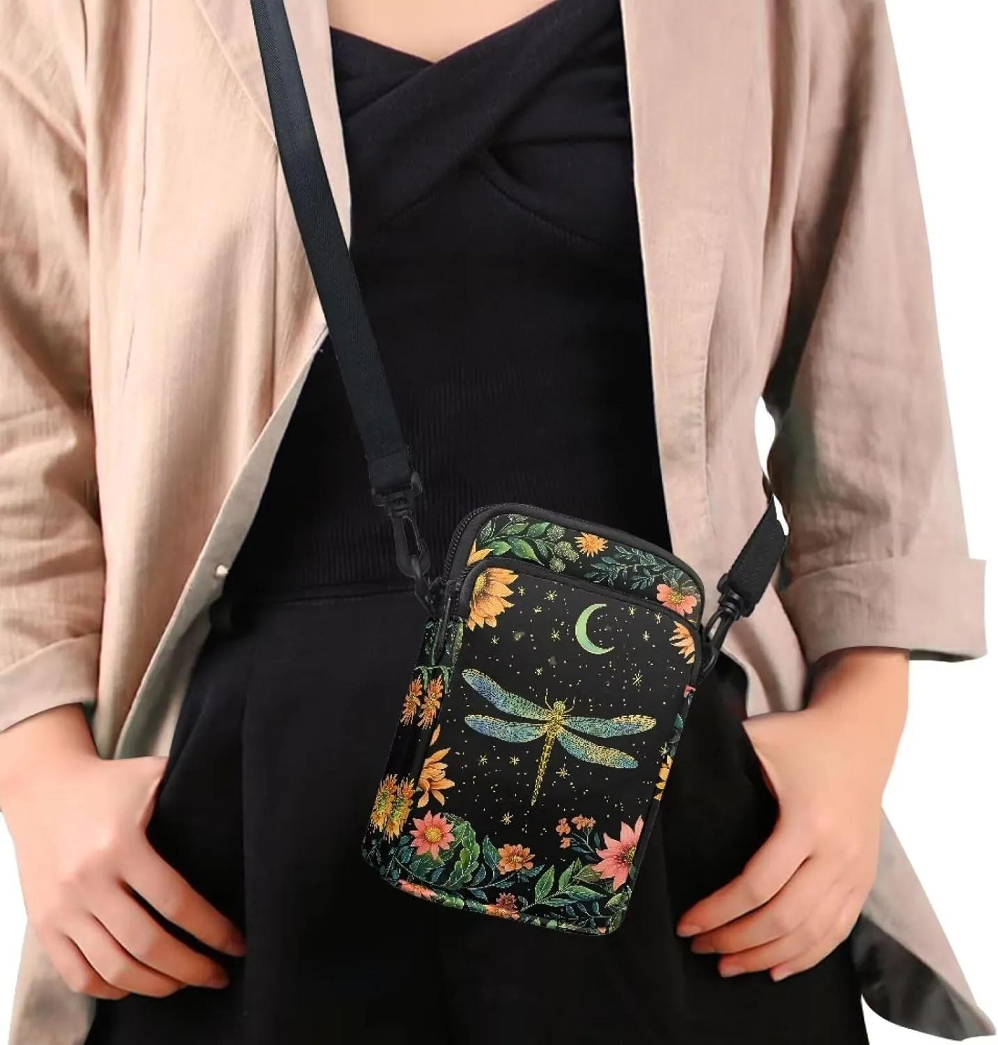 Women's Double Layer Shoulder Bag with Adjustable Strap Multi Zipper Pocket Crossbody Purse Satchel Clutch Handbag