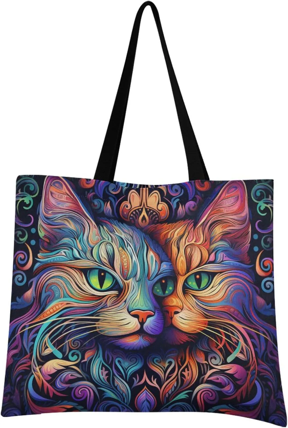 Women's Large Size Canvas Shoulder Bag Hobo Crossbody Handbag Casual Tote for Shopping, Grocery, Vacation, Cat (27), CanvaYYTOTE1681