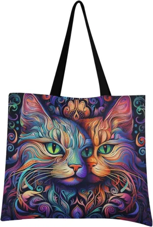 Women's Large Size Canvas Shoulder Bag Hobo Crossbody Handbag Casual Tote for Shopping, Grocery, Vacation, Cat (27), CanvaYYTOTE1681