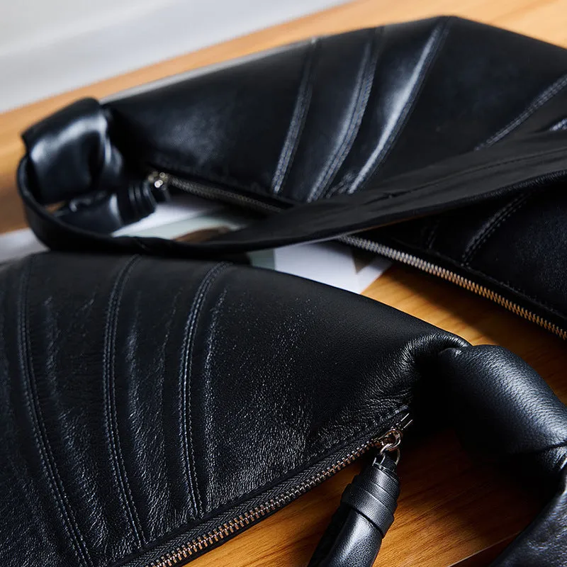 Women's Layer Sheepskin Lazy Feeling Croissant Genuine Crossbody Bags