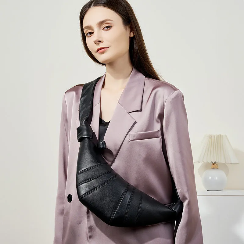 Women's Layer Sheepskin Lazy Feeling Croissant Genuine Crossbody Bags
