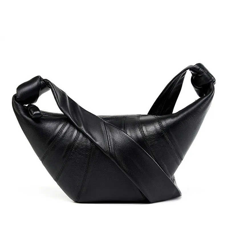 Women's Layer Sheepskin Lazy Feeling Croissant Genuine Crossbody Bags