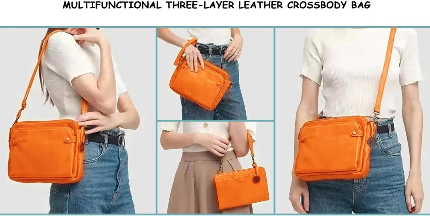 Women's PU Leather Three-Layer Crossbody Shoulder Bag - Stylish, Durable, Multi-Compartment Handbag for Everyday Use