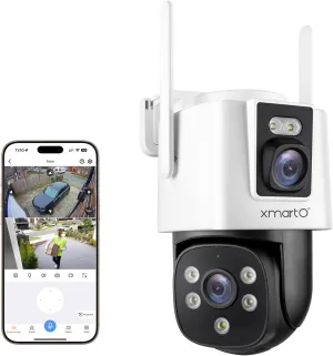 xmartO [WiFi 6 Dual-Lens Camera] 2-in-1 QHD WiFi Home Securirty Camera with AI Tracking, Pan Tilt Zoom, 5G/ 2.4G Dual Band, Bluetooth Easy Setup (Add-on CAM to NVR, Also Works Standalone)