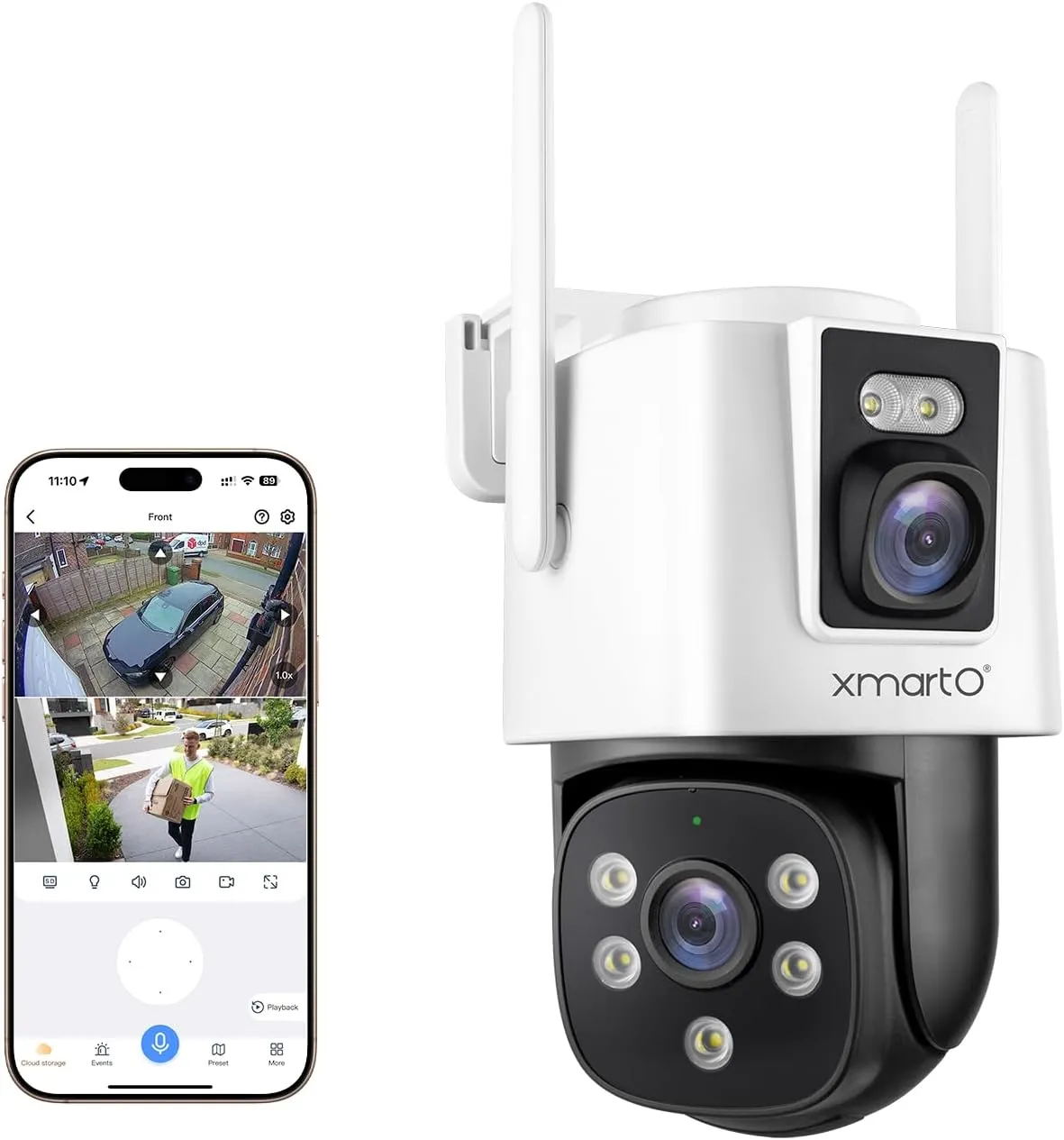 xmartO [WiFi 6 Dual-Lens Camera] 2-in-1 QHD WiFi Home Securirty Camera with AI Tracking, Pan Tilt Zoom, 5G/ 2.4G Dual Band, Bluetooth Easy Setup (Add-on CAM to NVR, Also Works Standalone)