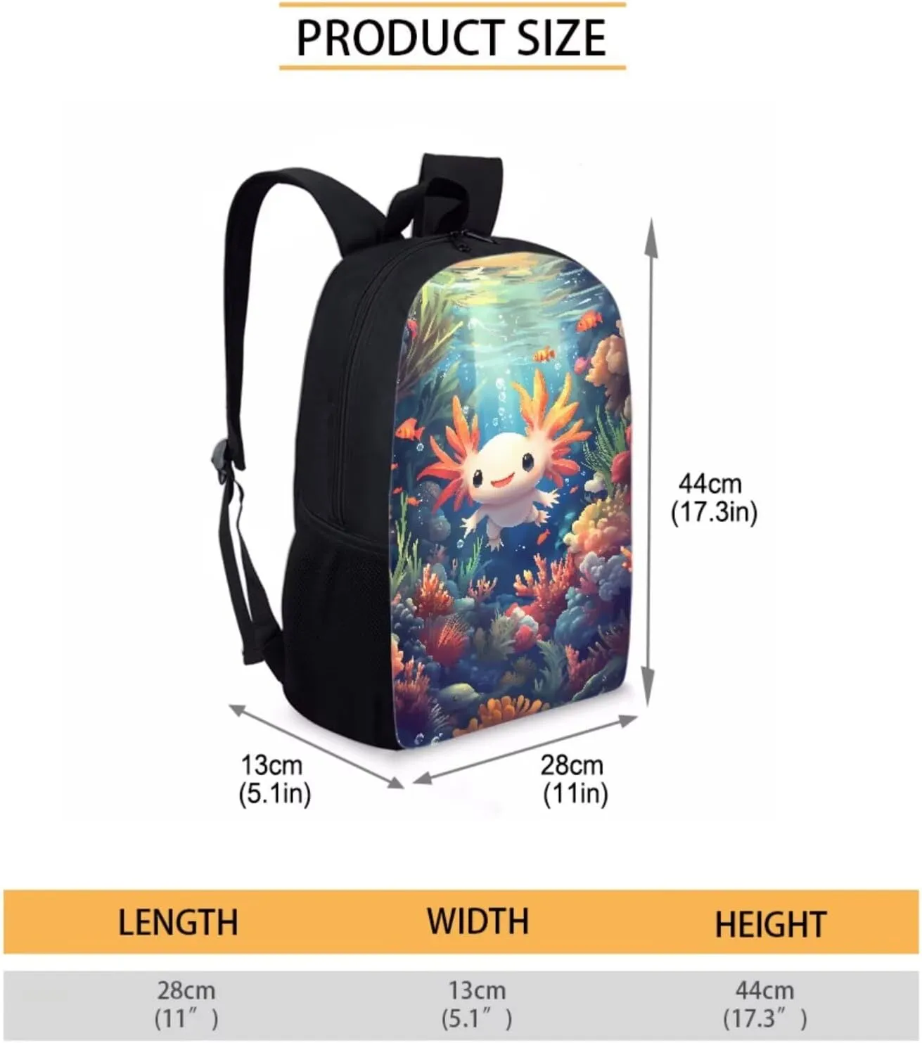 Xoenoiee Axolotl Fish Coral Undersea Pattern 3Pcs Backpack and Lunch Bag Pencil Bag Set for Kids School Bag Junior Teens Bookbag Lightweight Schoolbag Bag Pack 3 in 2