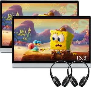 XTRONS 13.3 Inch 2K Video Player - 2G 32G Android Car TV Headrest Monitor Tablet for Back Seat with Wi-Fi and Bluetooth, IPS Touch Screen Support HDMI/Mirror Link/Mutally Control (2PCS Headphones)