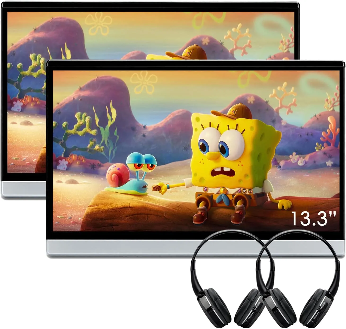 XTRONS 13.3 Inch 2K Video Player - 2G 32G Android Car TV Headrest Monitor Tablet for Back Seat with Wi-Fi and Bluetooth, IPS Touch Screen Support HDMI/Mirror Link/Mutally Control (2PCS Headphones)