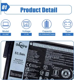 XVJNP Laptop Battery Compatible with Dell Latitude 5430 7330 Rugged Extreme P148G P148G001 P149G P149G001 Series 6JRCP 06JRCP M0TN3 0M0TN3 KD1CT 451-BCWQ 11.4V 53.5Wh