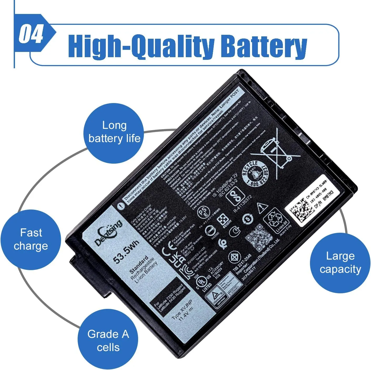 XVJNP Laptop Battery Compatible with Dell Latitude 5430 7330 Rugged Extreme P148G P148G001 P149G P149G001 Series 6JRCP 06JRCP M0TN3 0M0TN3 KD1CT 451-BCWQ 11.4V 53.5Wh